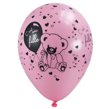 8 Ballons Baptême C'est une Fille Rose 