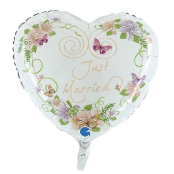 ballon aluminium cœur fleuri just married de 53 cm | jourdefete.com