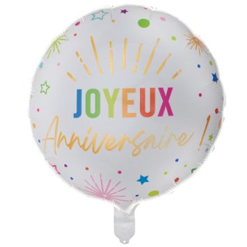 Ballon en aluminium arrondi "Joyeux Anniversaire" - Diamètre 45 cm - Collection Festicolor - Couleur au choix