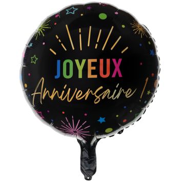 Ballon en aluminium arrondi "Joyeux Anniversaire" - Diamètre 45 cm - Collection Festicolor - Couleur au choix