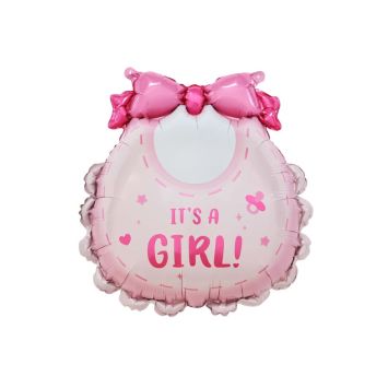 Ballon rose "It’s a Girl !" en forme de bavoir pour baby shower fille | jourdefete.com