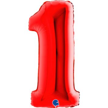 Ballon en aluminium en forme de chiffre - Rouge - 102 cm - Chiffre au choix