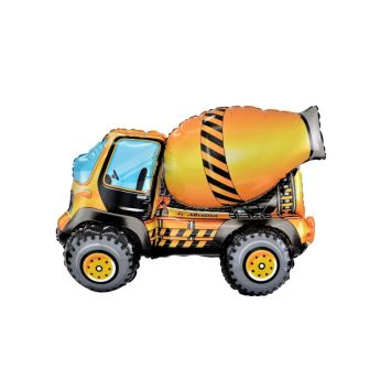 Ballon aluminium en forme de camion toupie de chantier orange et noir | jourdefete.com