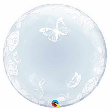 Ballon Hélium Bubble Roses et Papillons