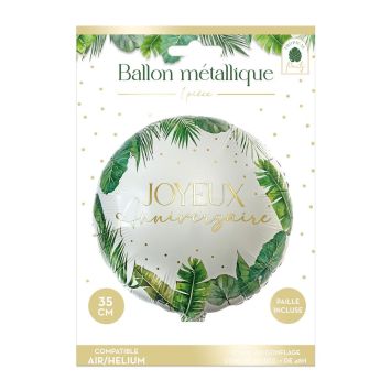 Ballon métallique rond "Joyeux Anniversaire" - 35 cm - Collection Tropical Party