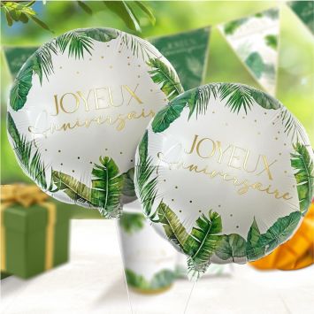Ballon métallique rond "Joyeux Anniversaire" - 35 cm - Collection Tropical Party
