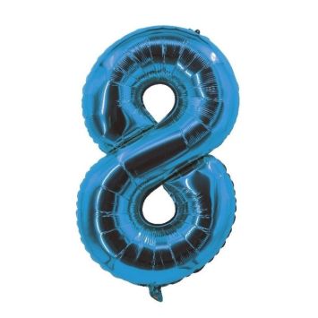Ballon métallisé en mylar en forme de chiffre - Bleu - 85 cm - Chiffre au choix