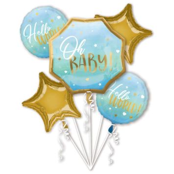 Bouquet de 5 ballons en aluminium pour baby shower - Couleur au choix