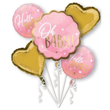 Bouquet de 5 ballons en aluminium pour baby shower - Couleur au choix