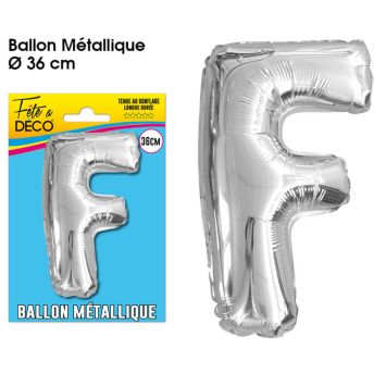 Ballon métallique argenté - Lettre "F"