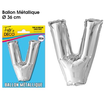 Ballon métallique argenté - Lettre "V"