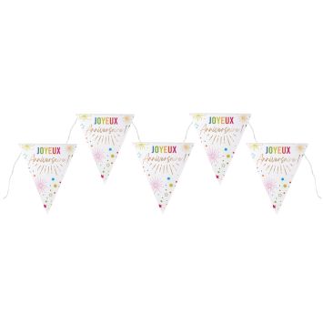 Banderole Joyeux Anniversaire 3 m avec fanions blancs et motifs festifs | jourdefete.com