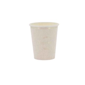 8 gobelets "Baptême" en carton - 255 ml - Collection Baptême Effet Lin et Or