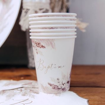 8 Gobelets en carton - Collection Pampas, Fleurs de Coton et Or