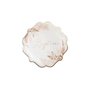 8 Assiettes en carton - Collection Pampas, Fleurs de Coton et Or