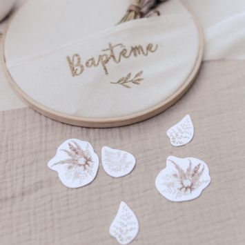 Assortiment de 100 Confettis - Collection Pampas, Fleurs de Coton et Or 