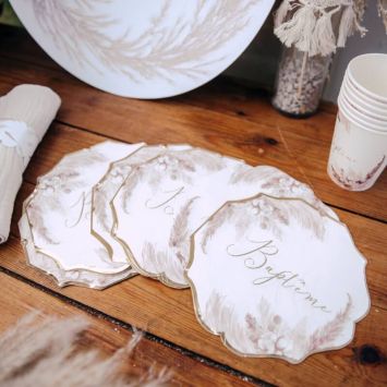 16 Serviettes - Collection Pampas, Fleurs de Coton et Or