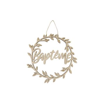 Suspension en bois pour baptême - Couronne avec mot "Baptême"