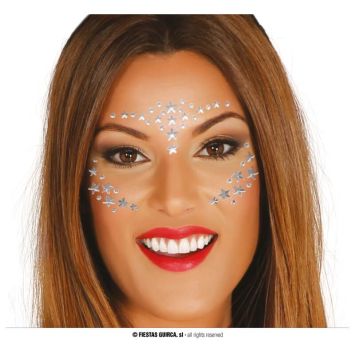Bijoux de visage adhésifs - Étoiles d'Argent | jourdefete.com