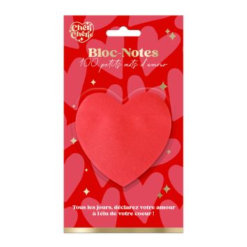 Bloc-notes de 100 feuilles en forme de cœur - 8 x 8 cm - Saint-Valentin - Collection Chéri Chérie