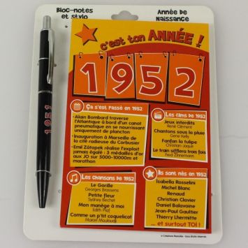 Bloc-notes et Stylo Année de naissance 1952