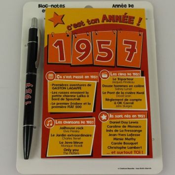 Bloc-notes et Stylo Année de naissance 1957