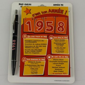 Bloc-notes et Stylo Année de naissance 1958