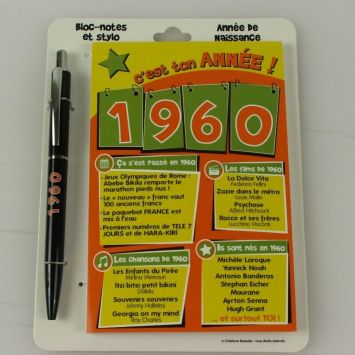 Bloc-notes et Stylo Année de naissance 1960
