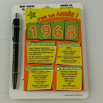 Bloc-notes et Stylo Année de naissance 1968