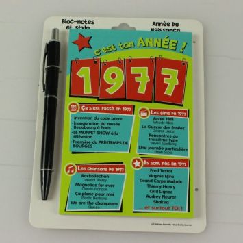 Bloc-notes et Stylo Année de naissance 1977