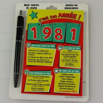 Bloc-notes et Stylo Année de naissance 1981