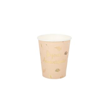 8 gobelets en carton anniversaire boho blush et or | jourdefete.com