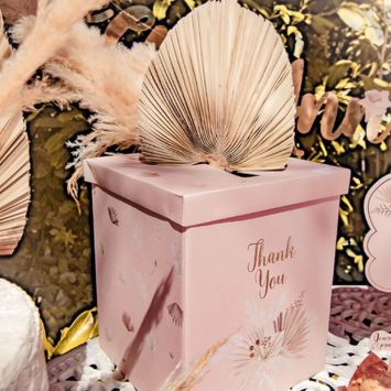Urne en carton " Merci " - Boho Blush et Or