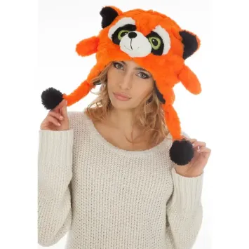 Bonnet de raton-laveur orange avec pompons | jourdefete.com
