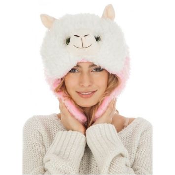 Bonnet Adulte - Lama - Blanc et Rose | jourdefete.com