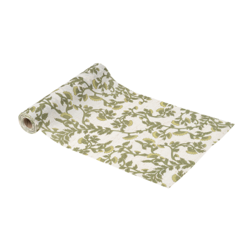 Chemin de table en tissu - 28 cm x 5 m - Collection Botanica Verde