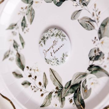 2 Badges Demoiselle d'Honneur - Collection Botanique Vert et Or