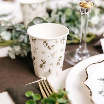 8 Gobelets en carton - Collection Botanique Vert et Or