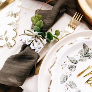 10 Ronds de serviette - Collection Botanique Vert et Or
