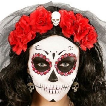 Boucles d'Oreilles - Crâne doré et rose noire