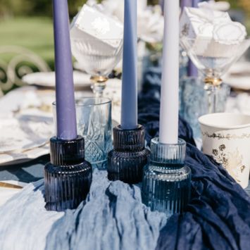 Bougeoir double bleu en verre - Antonio - 5,5 x 8,5 cm - Modèle au choix