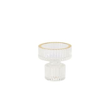 Bougeoir Double - Mauro - Verre Rainure Transparent et Liseré Or - 6 cm