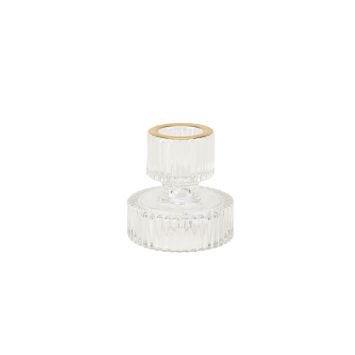Bougeoir Double - Mauro - Verre Rainure Transparent et Liseré Or - 6 cm