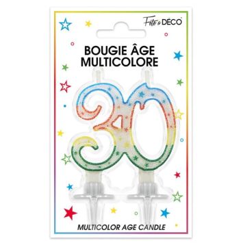 bougie d'anniversaire âge 30 ans multicolore