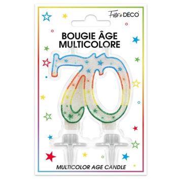 Bougie d'anniversaire âge 70 ans multicolore