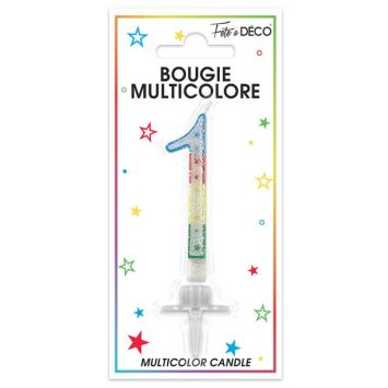 Bougie d'anniversaire multicolore chiffre 1