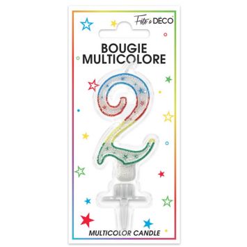 Bougie d'anniversaire multicolore chiffre 2