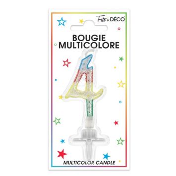 Bougie d'anniversaire multicolore chiffre 4