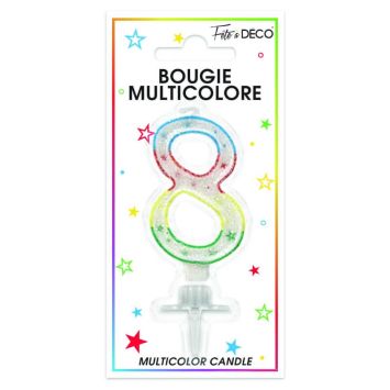 Bougie d'anniversaire multicolore chiffre 8