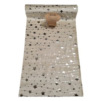 Déroulez ce splendide chemin de table en velours ivoire avec des étoiles sur votre table de Noël dorée | jourdefete.com